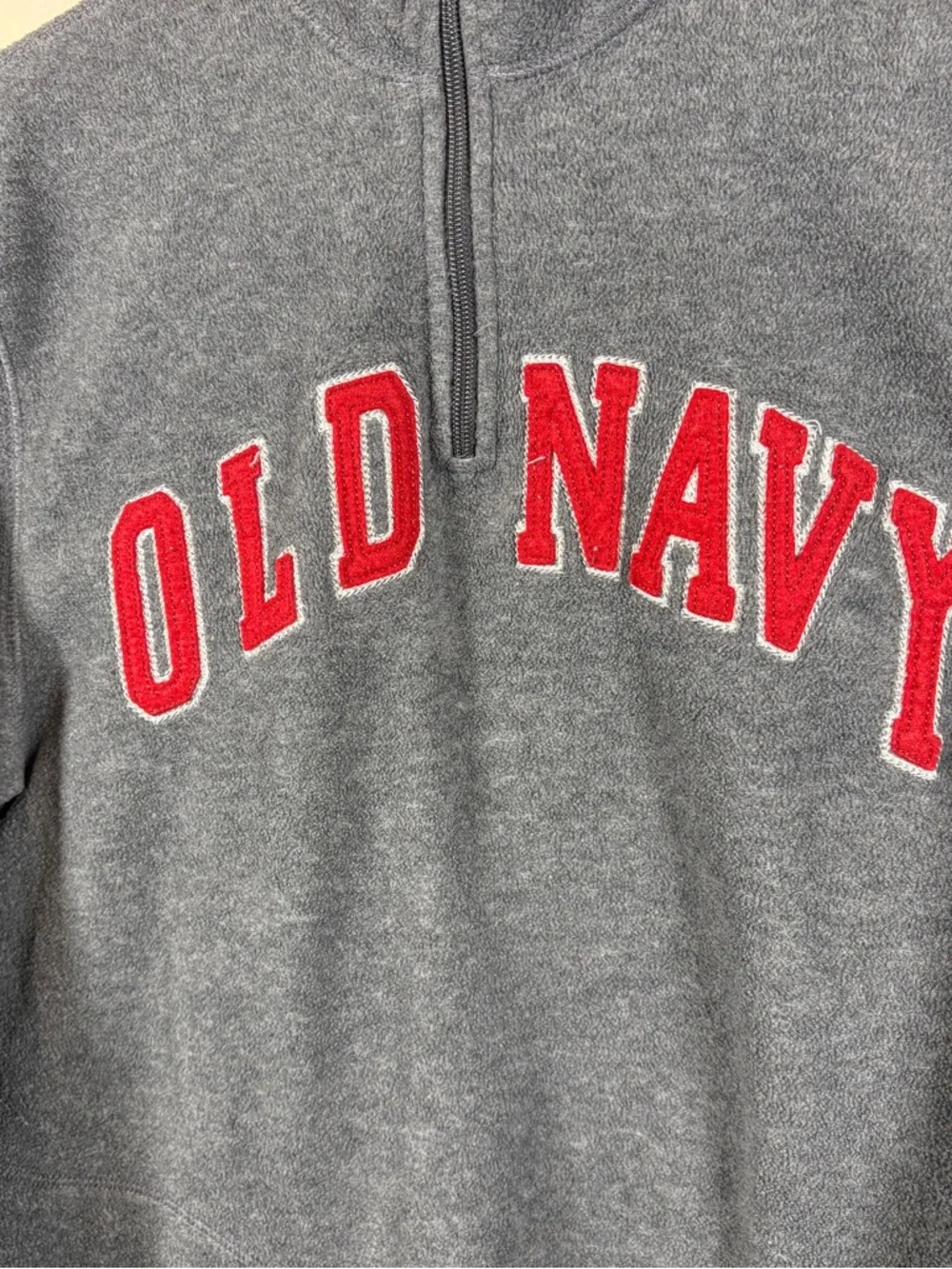 Vintage Old Navy Y2K Quarter-Zip Spell Out Fleece Grey & Red Sweater